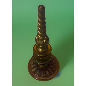 Ornate Decorative Brass And Iridescent Glass Finial Paperweight 6"H x 2.5"